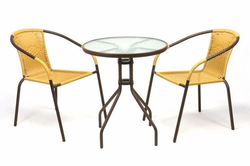 2 chaises Bistrot empilable beige + table ronde verre