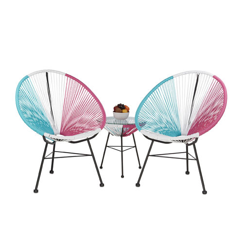 2 fauteuils de jardin design et rétro turquoise et rose