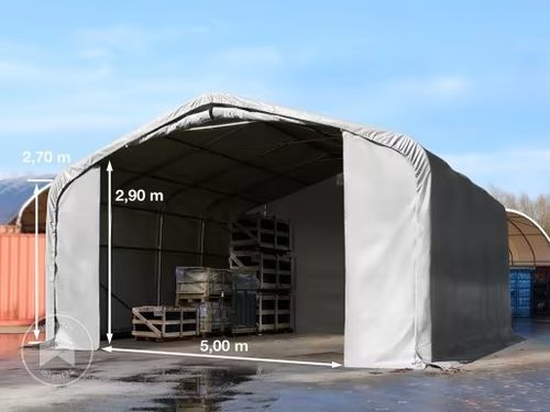 7x7m hangar, porte 5x2,9m, toile PVC de 550 g/m², gris