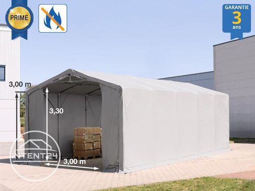 5x10m hangar, PVC de 720 g/m², anti-feu, H. 3m , gris | avec statique