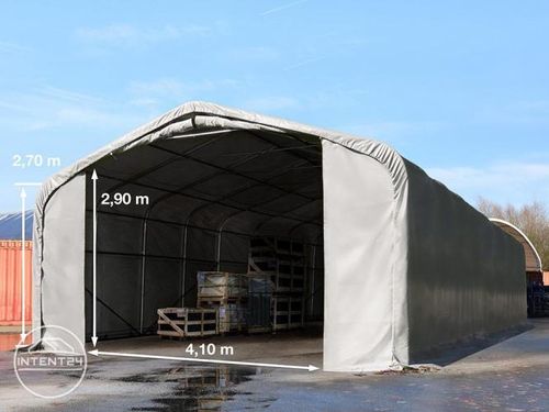 6x12m hangar, porte 4,1x2,9m, toile PVC de 720, anti-feu, gris | avec statique